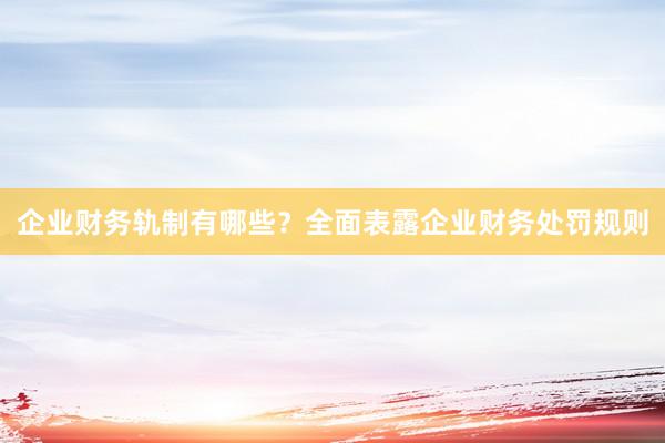 企业财务轨制有哪些？全面表露企业财务处罚规则